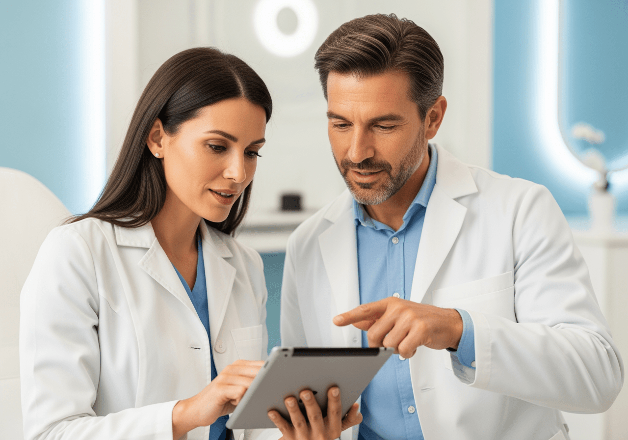 Medici colaborând într-o clinică de medicină estetică